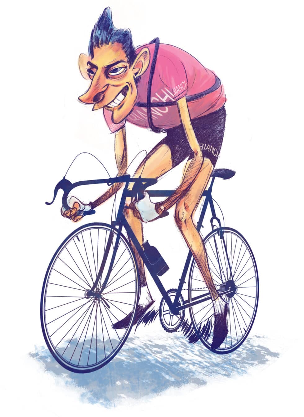 Ilustración del ciclista Fausto Coppi para el libro "Álbum de cromos"