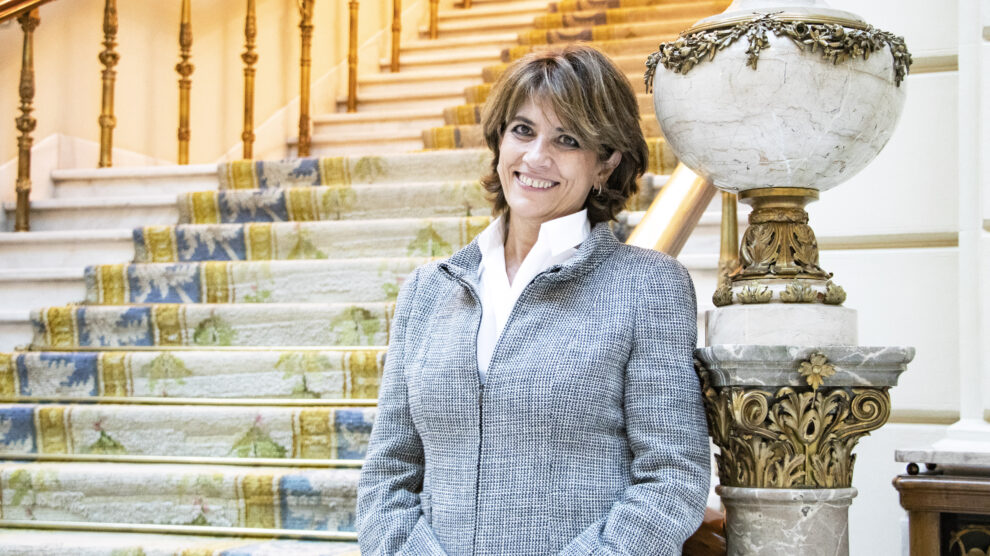 La Fiscal General del Estado, Dolores Delgado, en la sede de la Fiscalía en Madrid