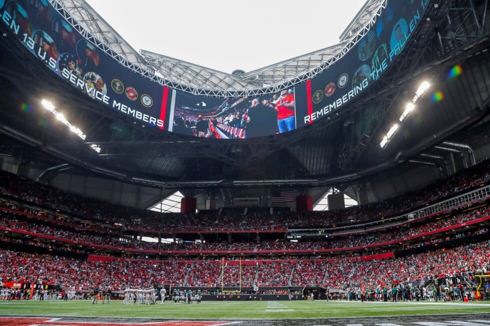 El estadio Mercedes Benz de Atlanta, durante el partido entre los Philadelphia Eagles y los Atlanta Falcons