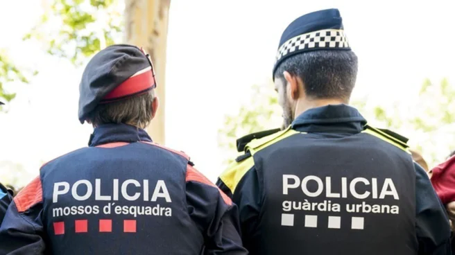 Chalecos por la parte trasera de la Policía Urbana y Los Mossos d'Esquadra