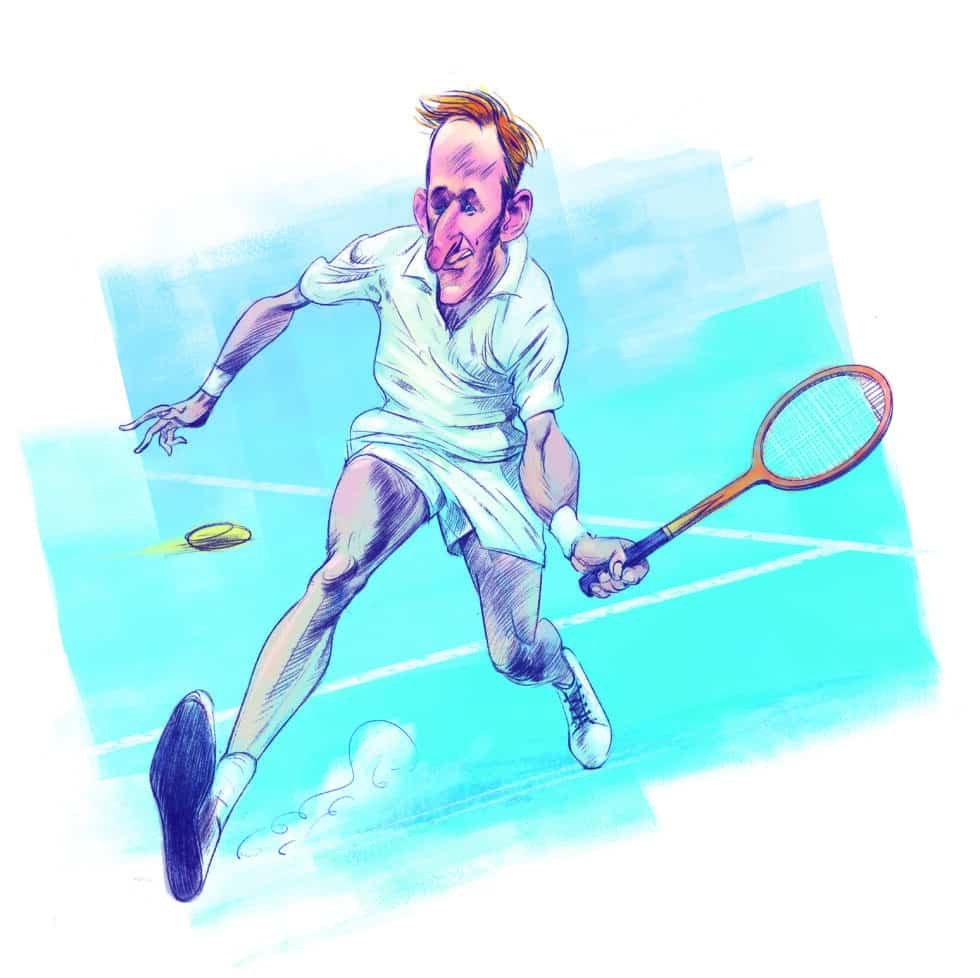 Ilustración del tenista Rod Laver para el libro "Álbum de cromos"