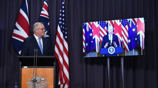 Firma del acuerdo Aukus entre Estados Unidos, Reino Unido y Australia.