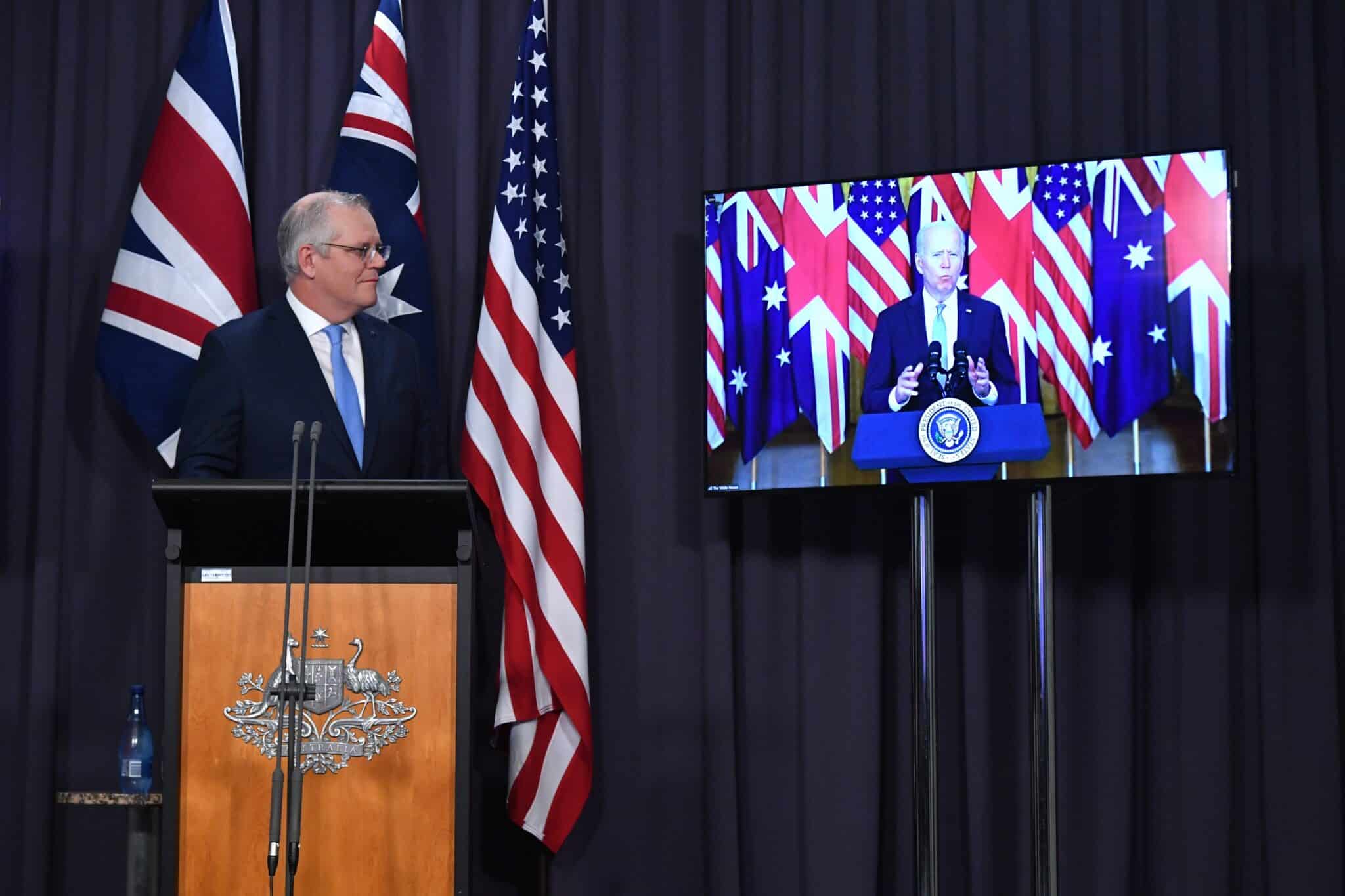 Firma del acuerdo Aukus entre Estados Unidos, Reino Unido y Australia.