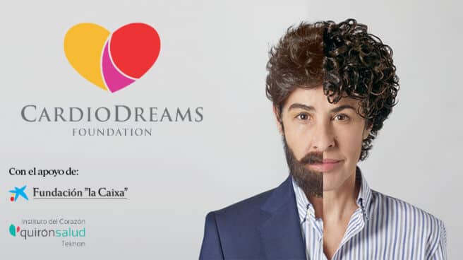 Foto de la campaña de CardioDreams en la que sale la cantante Nina de OT al lado derecho con una imagen retocada en la que es mitad hombre, mitad mujer.