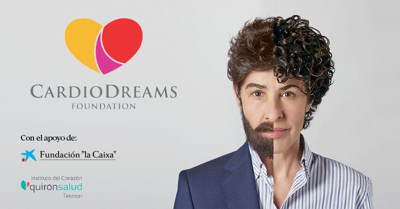 Foto de la campaña de CardioDreams en la que sale la cantante Nina de OT al lado derecho con una imagen retocada en la que es mitad hombre, mitad mujer.