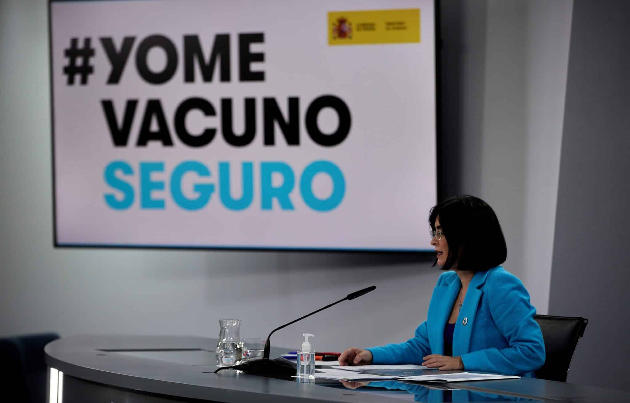 La ministra de Sanidad, Carolina Darias, en una comparecencia informativa en La Moncloa.