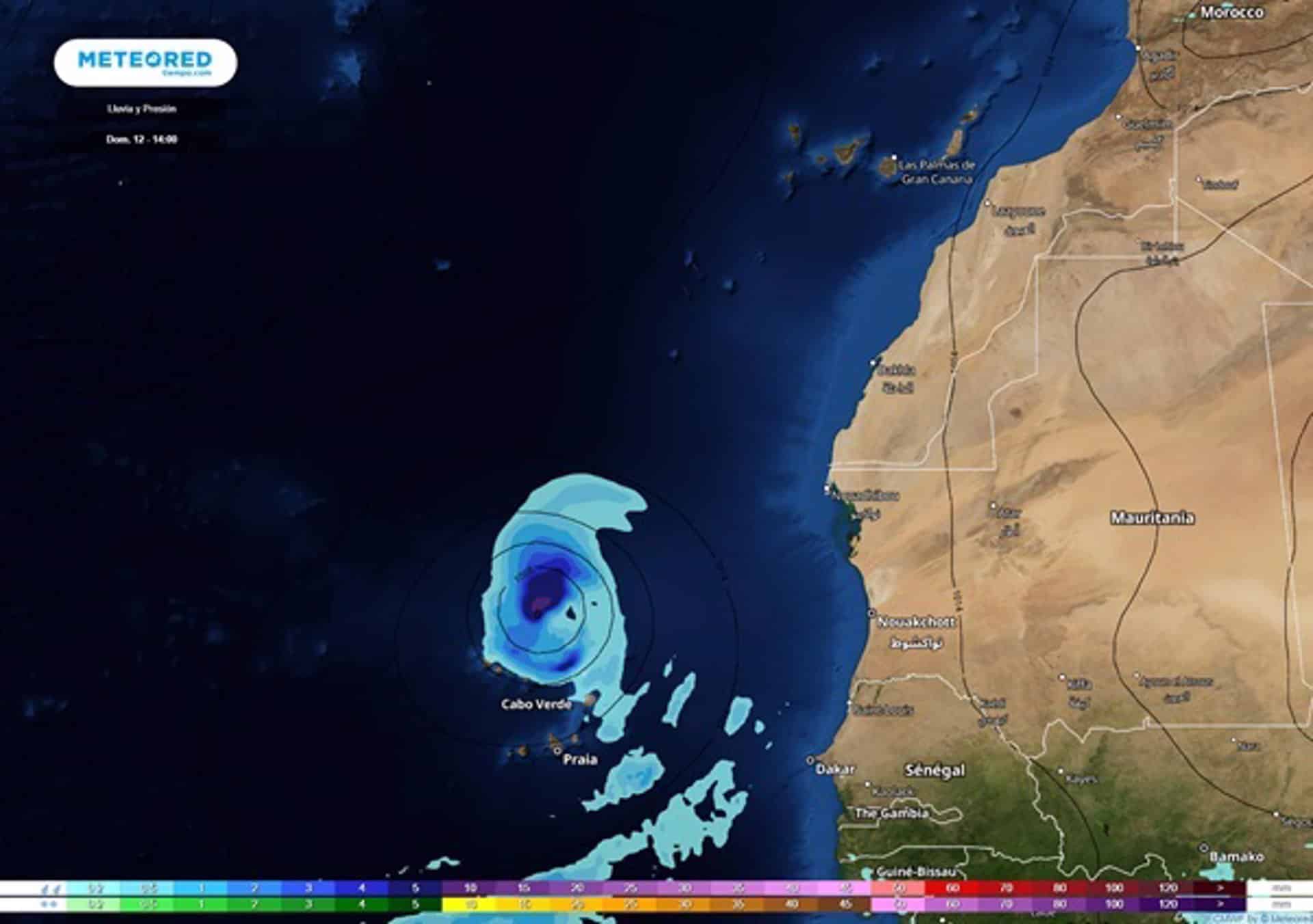 Posible ciclón tropical al norte de Cabo Verde y con tendencia a aproximarse ligeramente a Canarias (mapa con la previsión para el domingo 12 de septiembre)