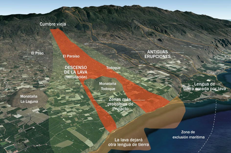 Simulación del descenso de lava hacia el mar