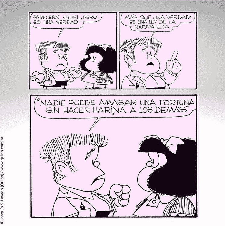 Viñeta de Mafalda, junto con Manolito