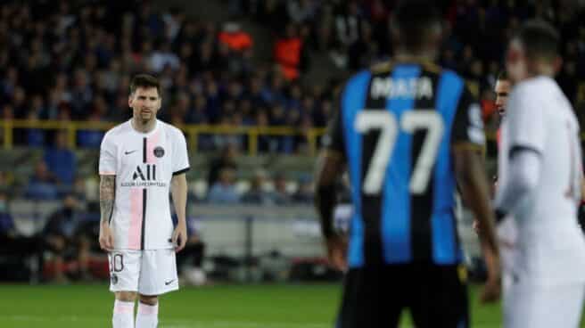 Messi, en un partido entre el PSG y el Club Brujas