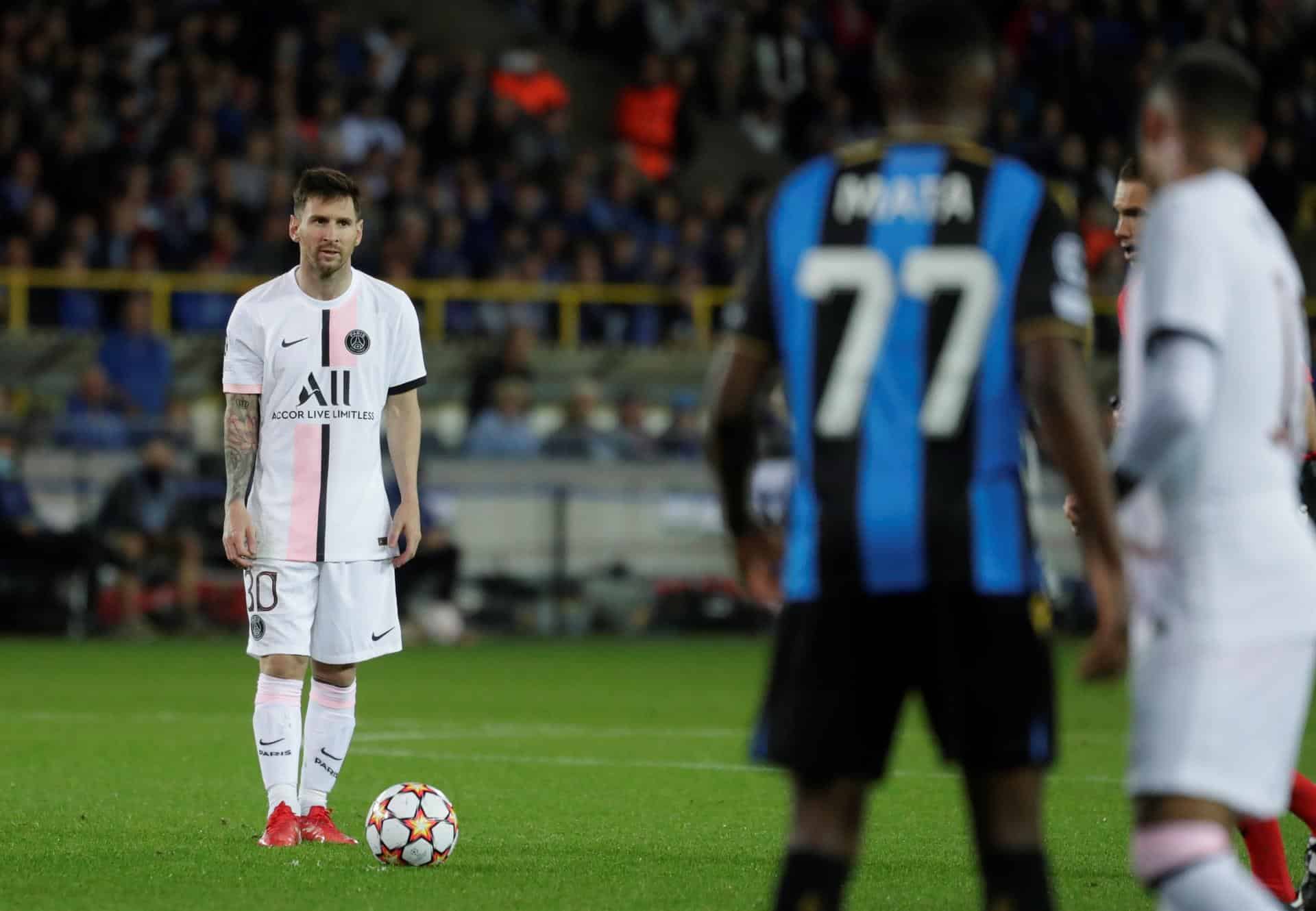 Messi, en un partido entre el PSG y el Club Brujas