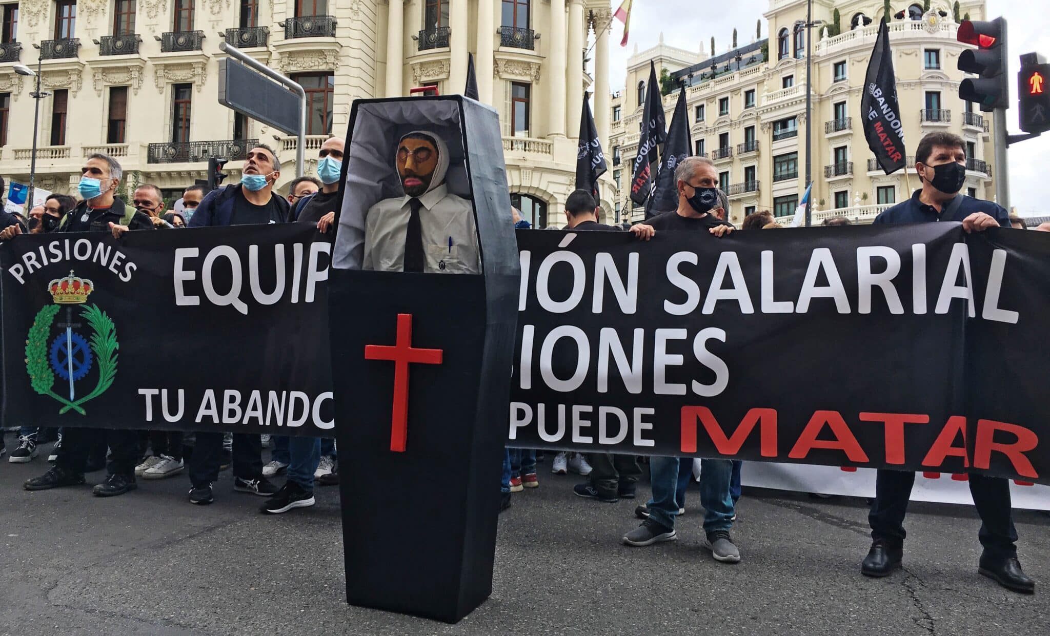 Funcionarios de prisiones, durante la protesta secundada este miércoles en Madrid.