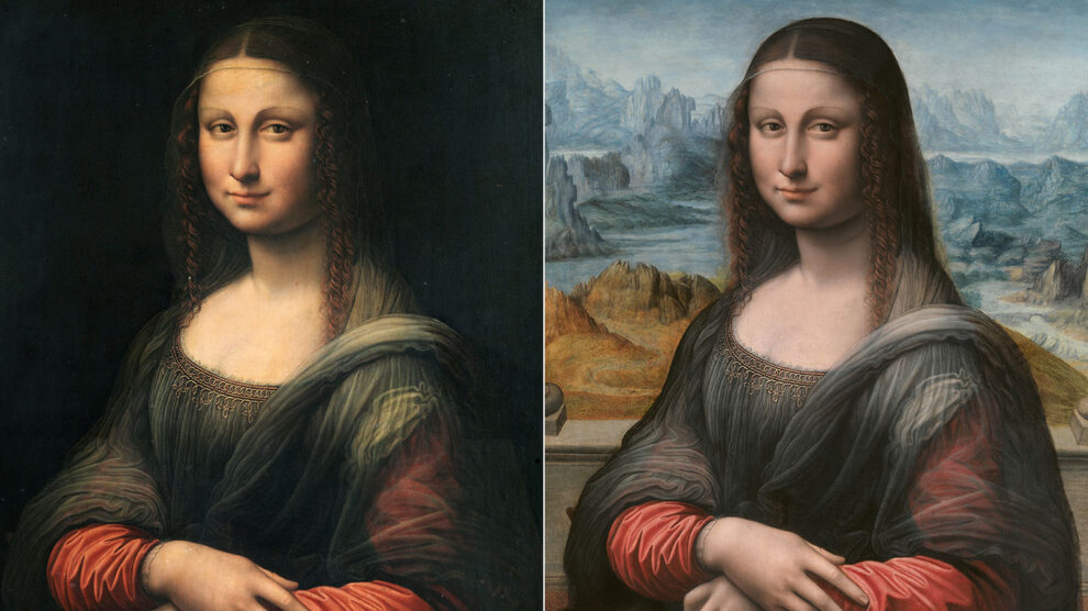 Comparación del antes y después de la Gioconda