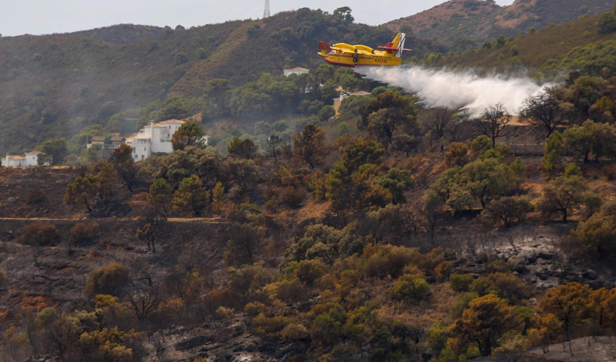 Avión en los parajes calcinados por el incendio en Sierra Bermeja
