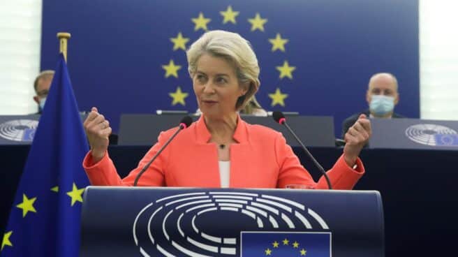 La Presidenta de la Comisión Europea, Ursula Von der Leyen, durante su discurso en el Parlamento Europeo