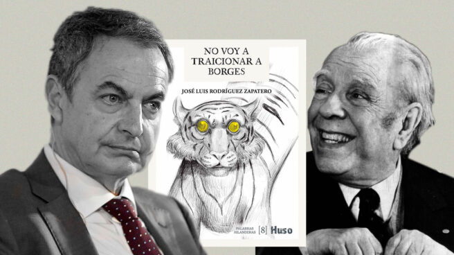 Imagen de Jóse Luis Rodríguez Zapatero y Luis Borges con la portada de su libro No voy a traicionar a Borges