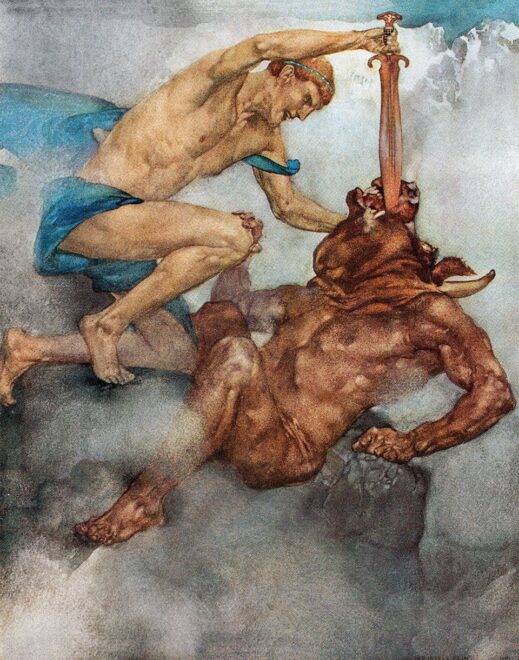 William Russell Flint Teseo mató al Minotauro con su arma mágica, 1912