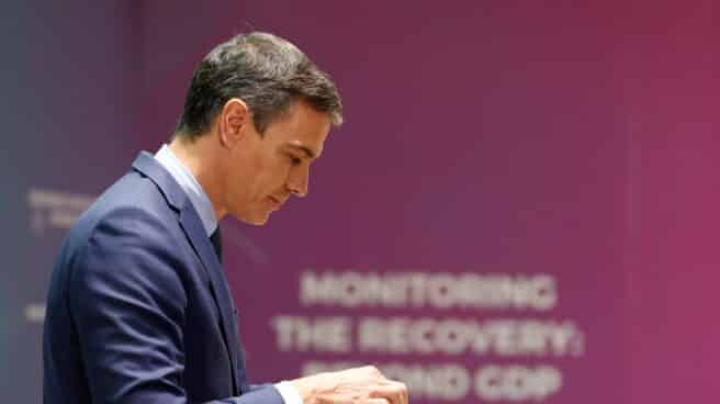 El presidente del Gobierno, Pedro Sánchez, durante la clausura del seminario Monitoring the recovery: beyond GDP