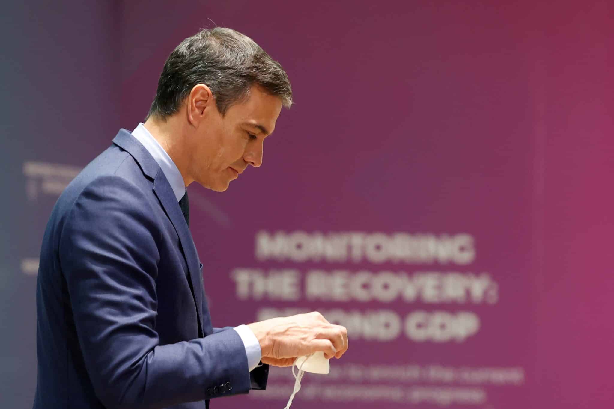 El presidente del Gobierno, Pedro Sánchez, durante la clausura del seminario Monitoring the recovery: beyond GDP