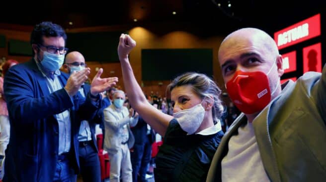 Yolanda Díaz y Unai Sordo, en el Congreso de CCOO.