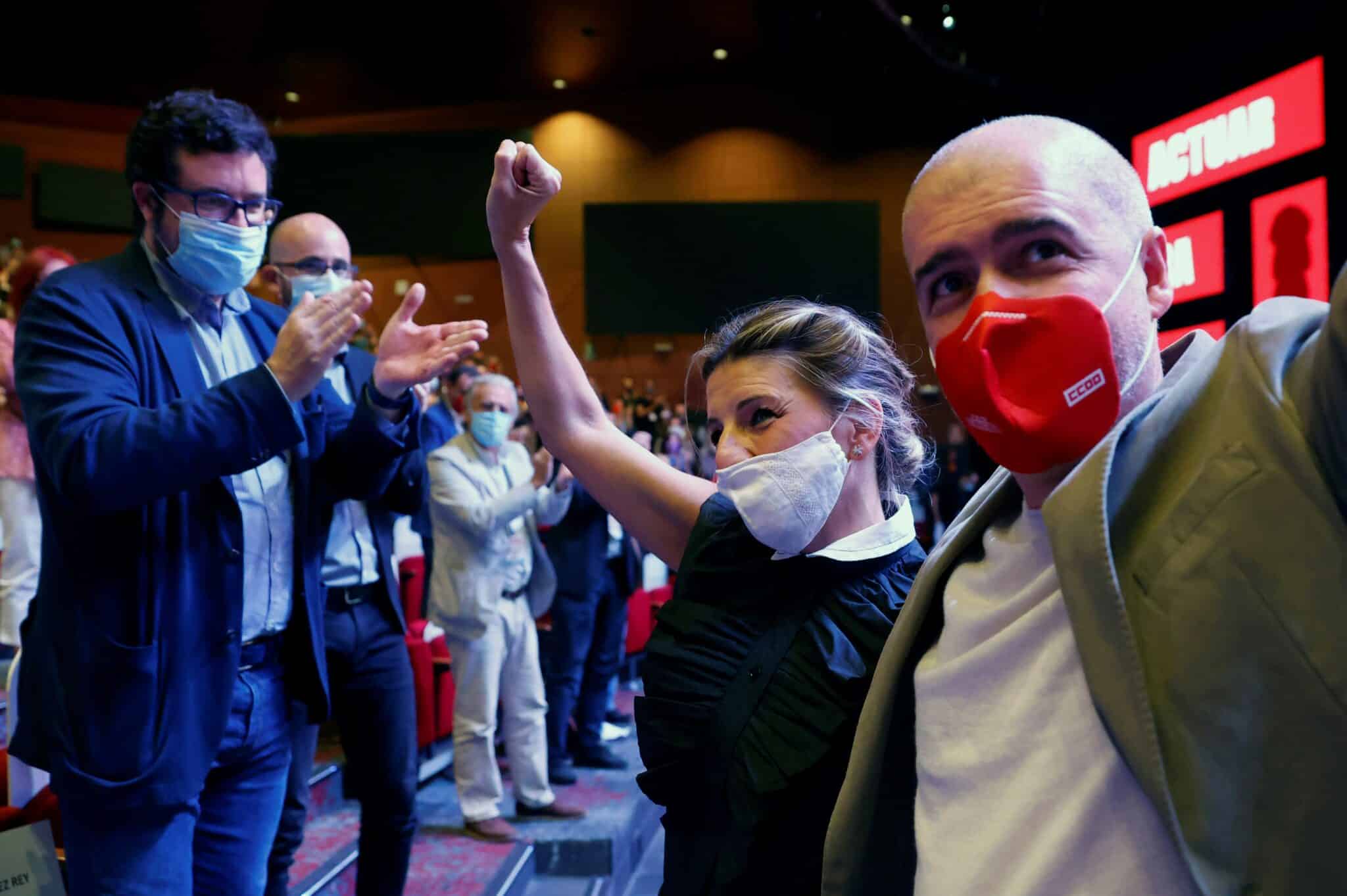 Yolanda Díaz y Unai Sordo, en el Congreso de CCOO.