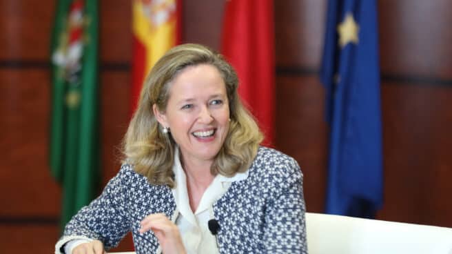 La vicepresidenta primera y ministra de Asuntos Económicos, Nadia Calviño, en un foro en la Universidad Autónoma de Madrid (UAM).