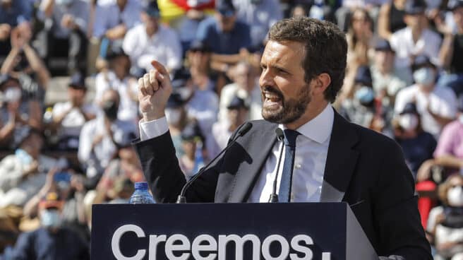 El presidente del PP, Pablo Casado, en el acto de clausura de la Convención Nacional del PP.