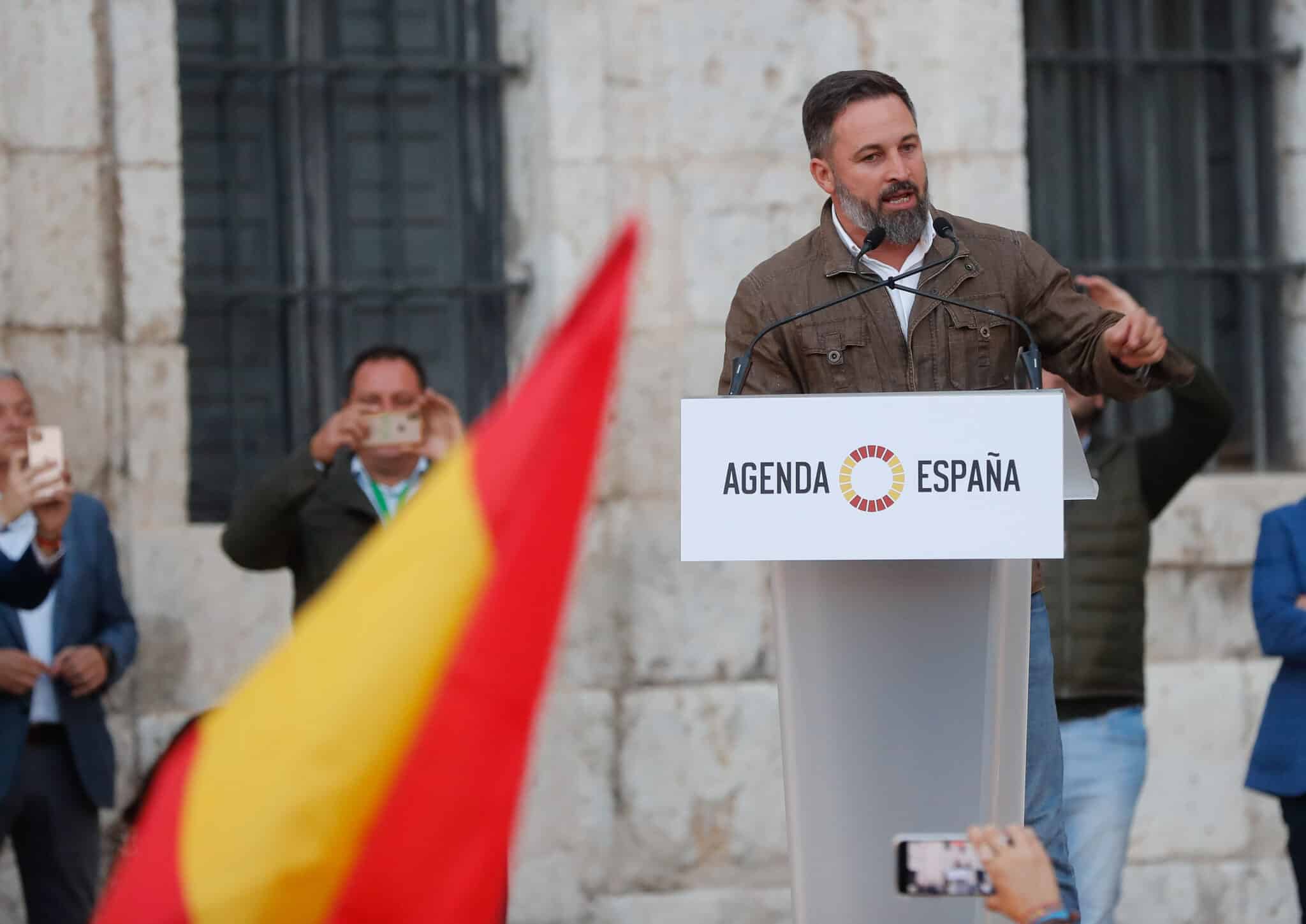 El presidente de Vox, Santiago Abascal, durante la presentación de la Agenda España, en Valladolid.