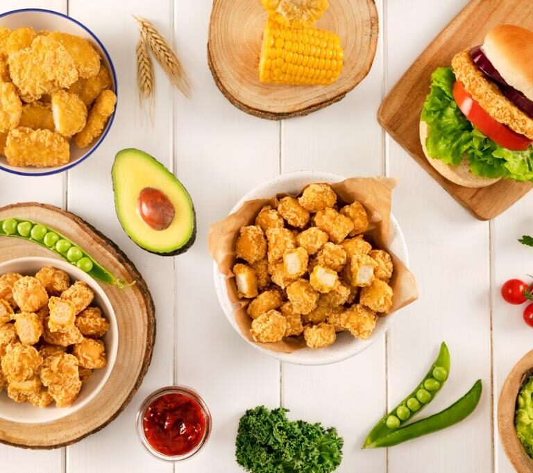 Proteínas vegetales congeladas con sabor a pollo y vaca para la nueva cesta de la compra