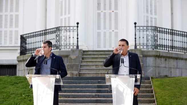 Arkaitz Rodríguez y Arnaldo Otegi, en el Palacio de Aiete.