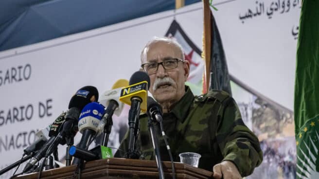 El líder del Frente Polisario, Brahim Ghali, durante su discurso este martes en el campamento de Dajla