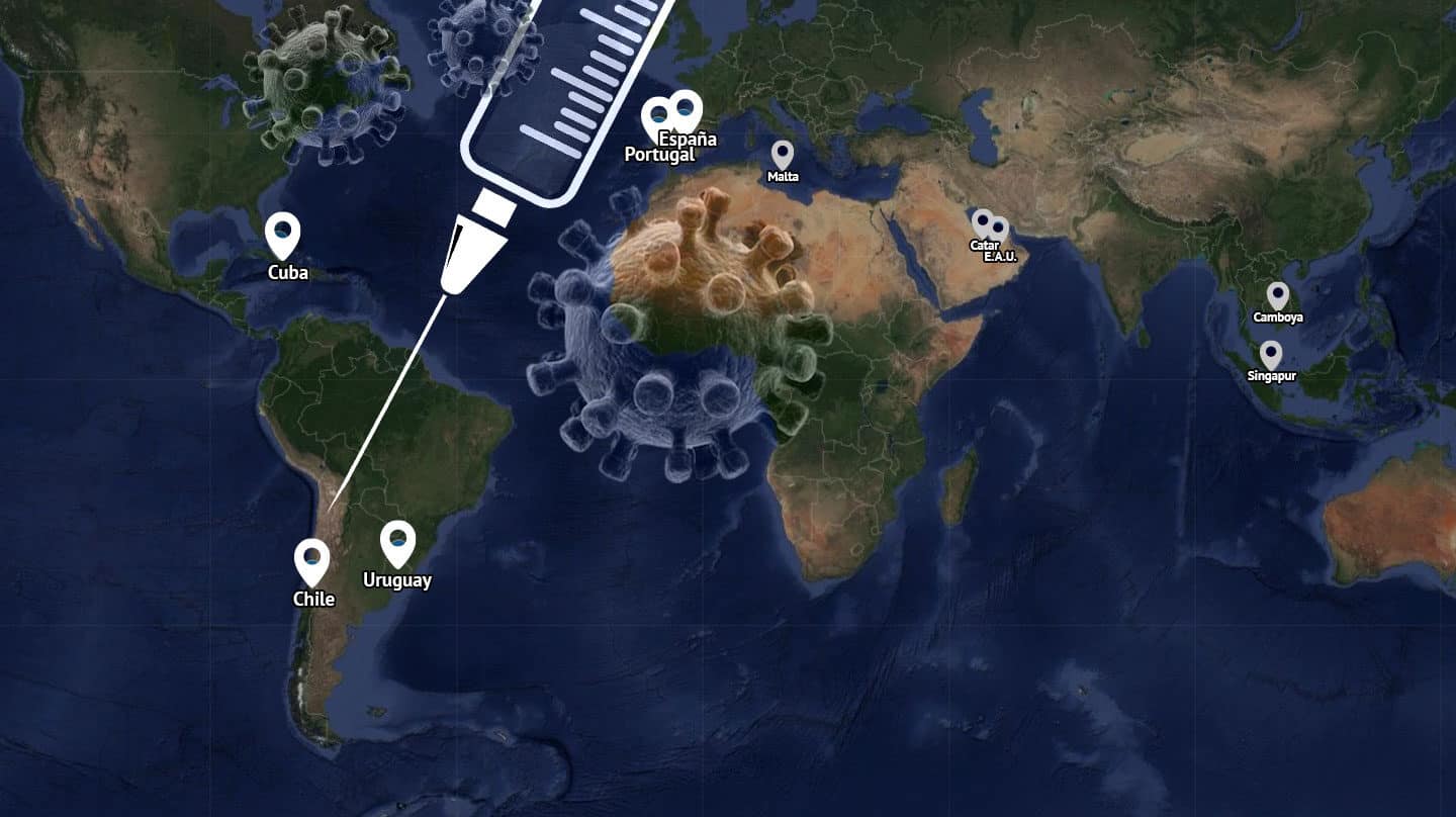 Mapa del mundo con los países con el índice de vacunación más alto señalados