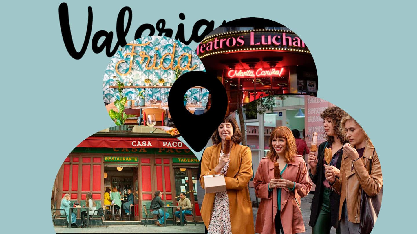 Collage con localizaciones de la serie de Valeria de Netflix