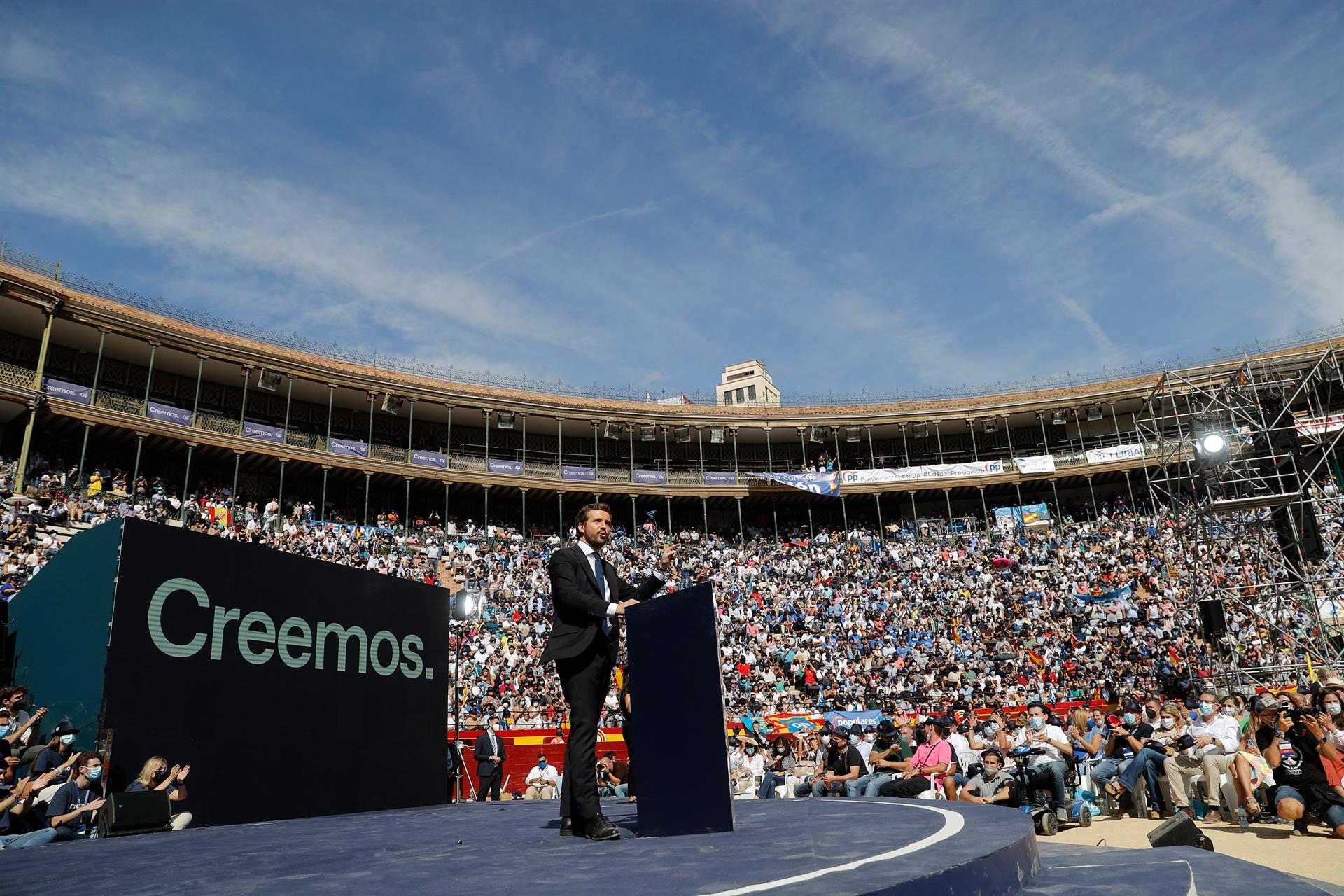 Pablo Casado, durante la convención nacional del PP en la plaza de toros de Valencia.
