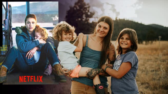 Montaje del cartel de la serie de Netflix, La Asistenta con una imagen de la madre real en la que está inspirada
