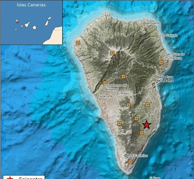 Un terremoto de 4,3 grados, el mayor temblor desde la erupción volcánica, sacude a La Palma Localización del epicentro del terremoto