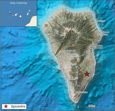 Localización del epicentro del terremoto