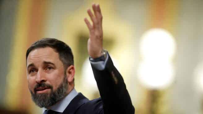 El presidente de Vox, Santiago Abascal, durante su intervención en el Congreso de los Diputados