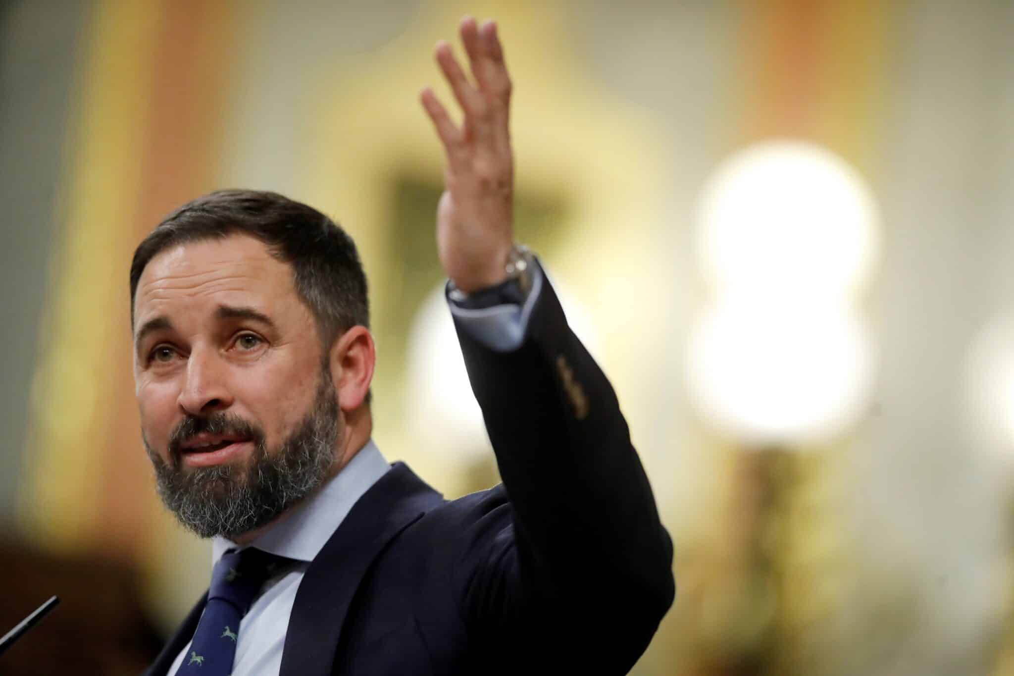 El presidente de Vox, Santiago Abascal, durante su intervención en el Congreso de los Diputados