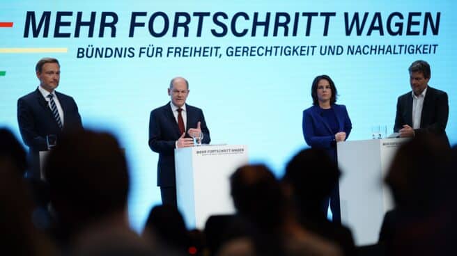 Los artífices de la coalición semáforo: Lindner, Scholz, Baerbock y Habeck, de izqda a dcha