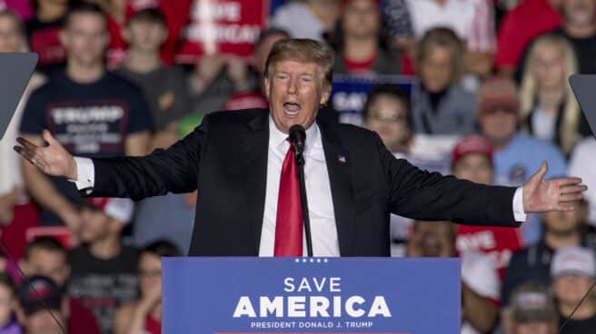 Donald Trump rally in Iowa El presidente Donald Trump habla durante el Save America Rally