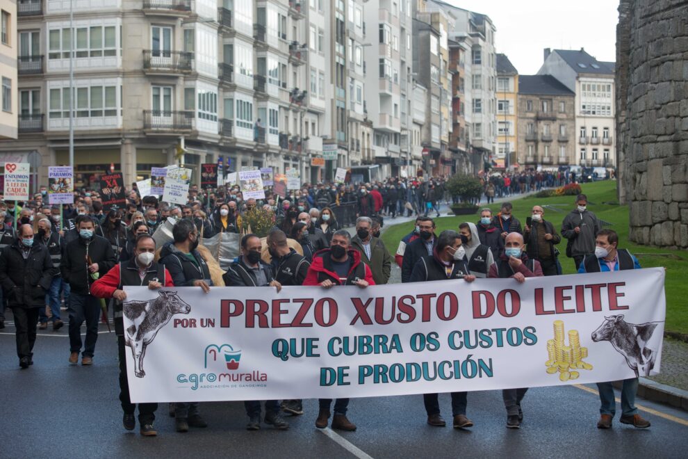Manifestación en Lugo para exigir mejor precio de la leche.