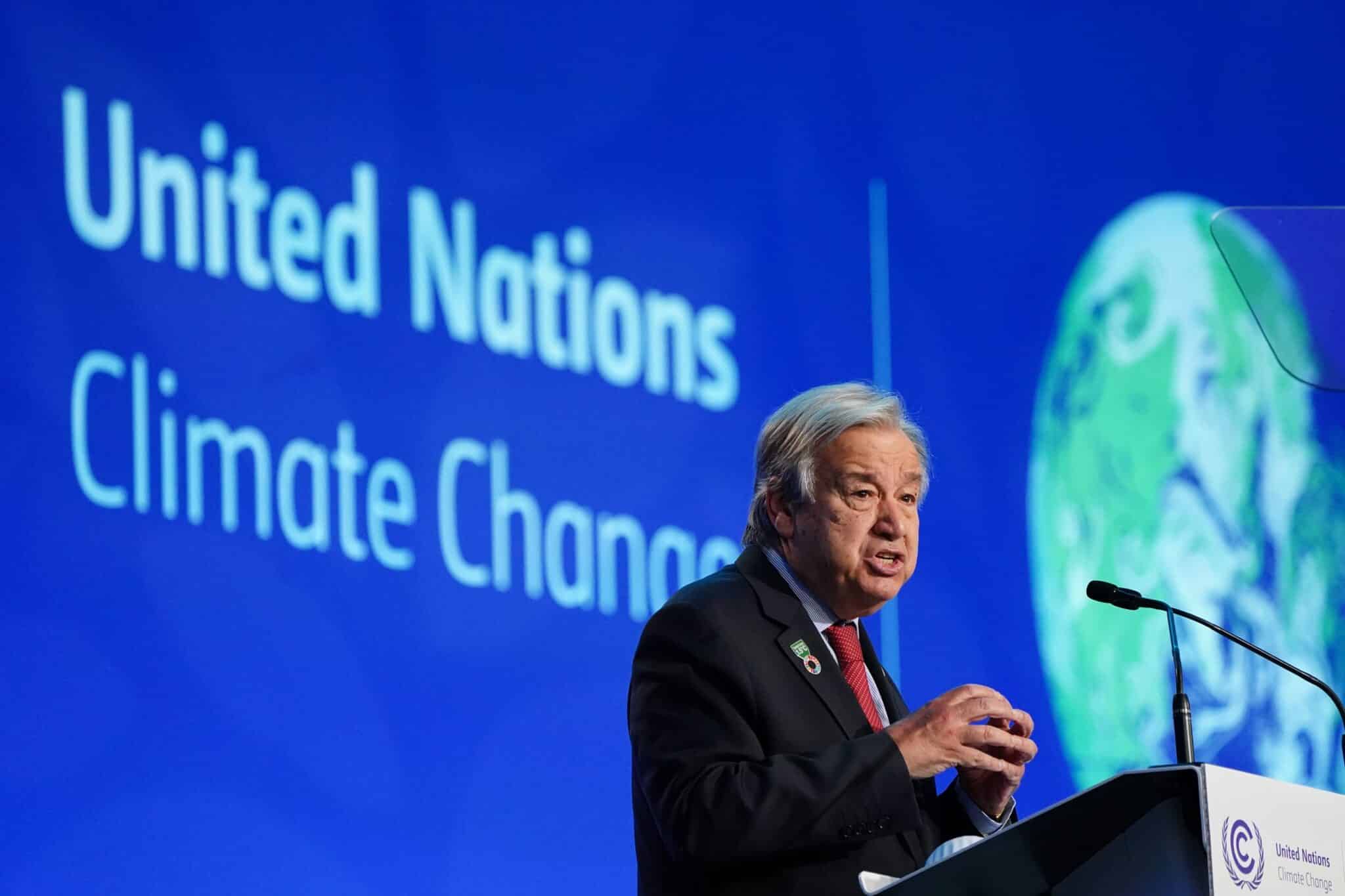 El Secretario General Antonio Guterres pronuncia un discurso durante la cumbre de la Cop26 en Glasgow.