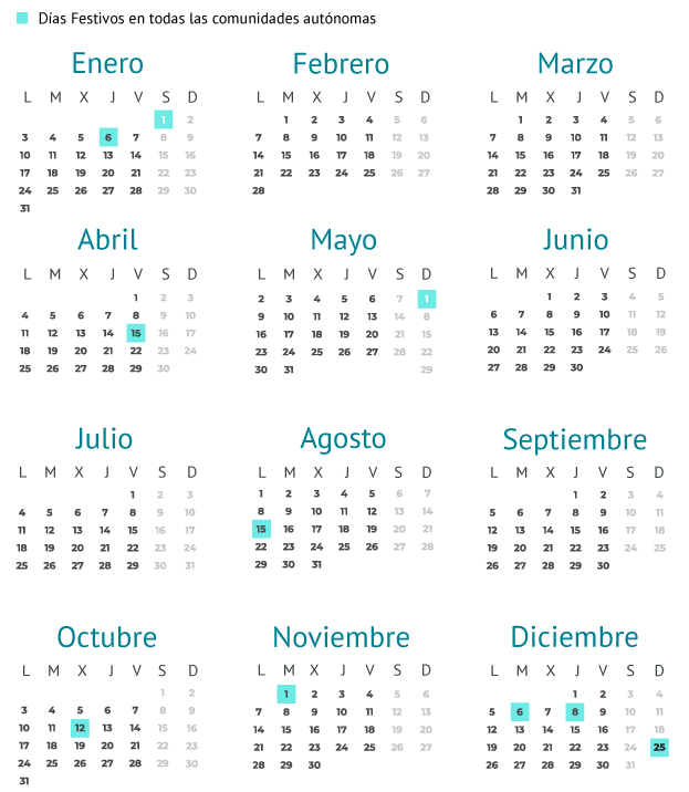 Imagen del Calendario de festivos de 2022 para todas las comunidades autónomas