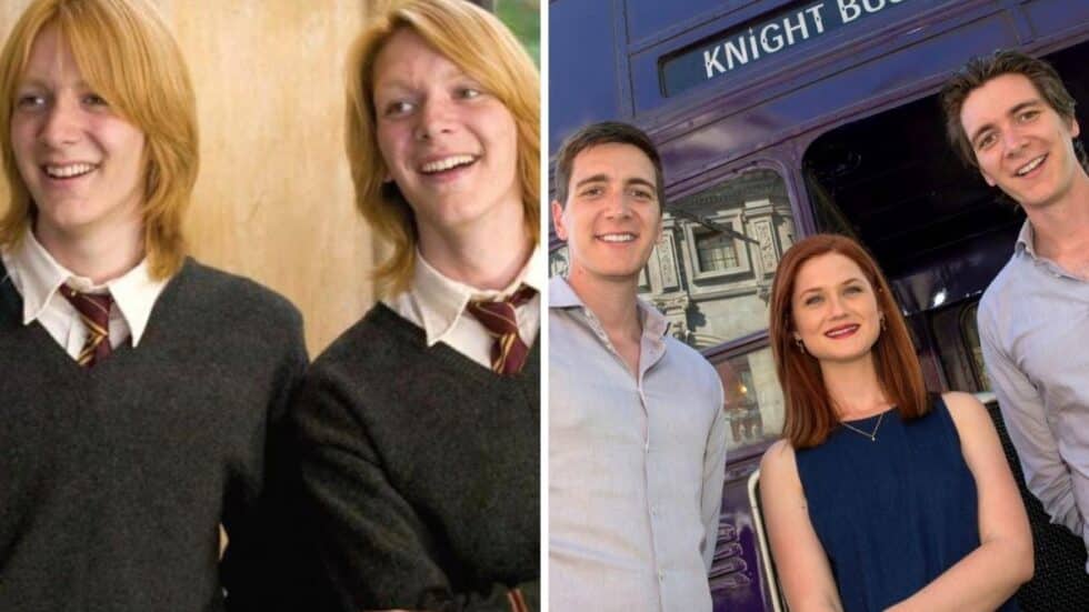 James Phelps, Oliver Phelps y Bonnie Wright / George y Fred Weasley y Ginny Weasley