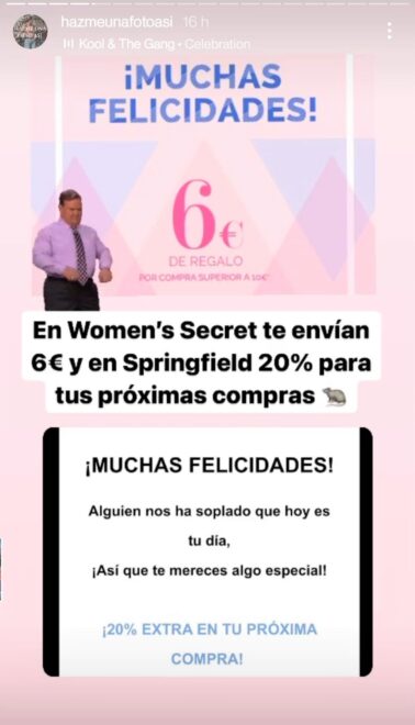 Captura de pantalla del descuento que ofrecen Springfield y Women's secret