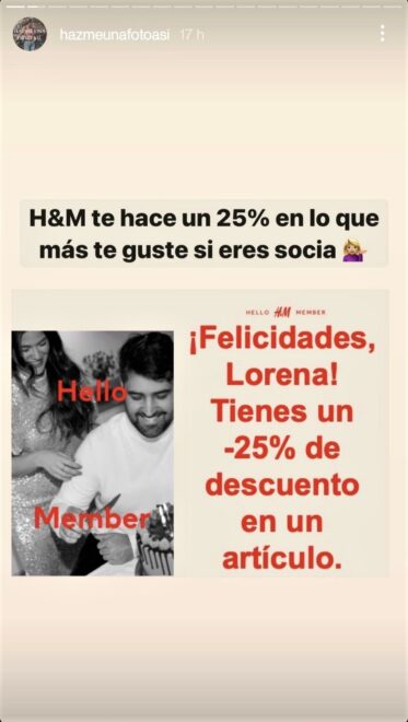 Captura de pantalla del 25% de descuento que ofrece H&M el día del cumpleaños