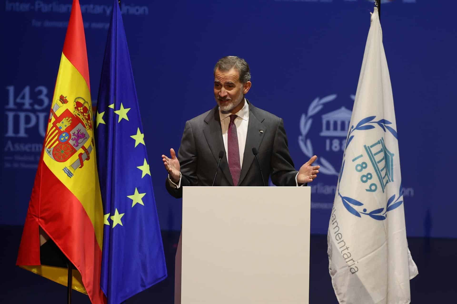 El rey Felipe VI, en un acto de la Unión Interparlamentaria.