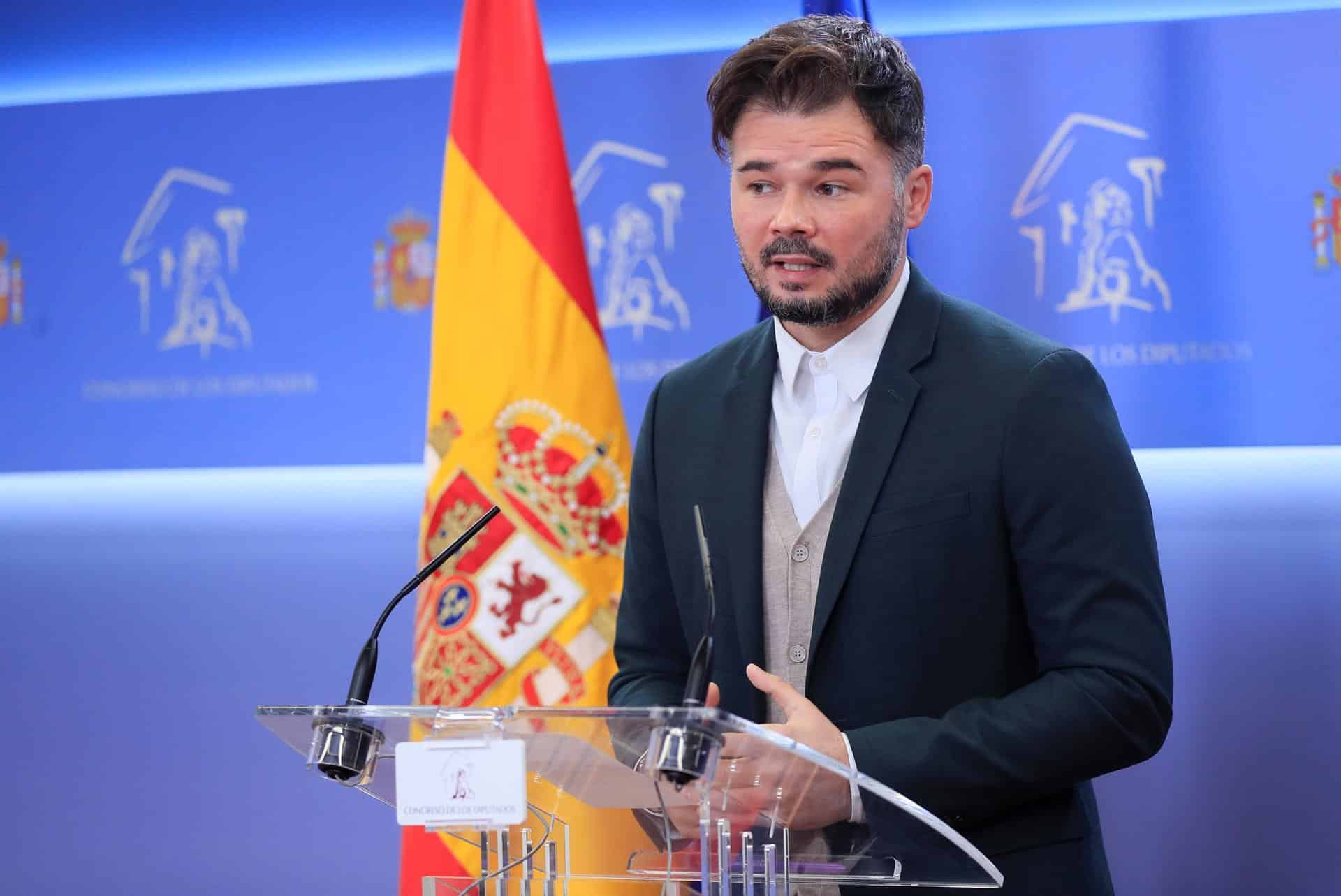 Gabriel Rufián, en rueda de prensa en el Congreso de los Diputados.