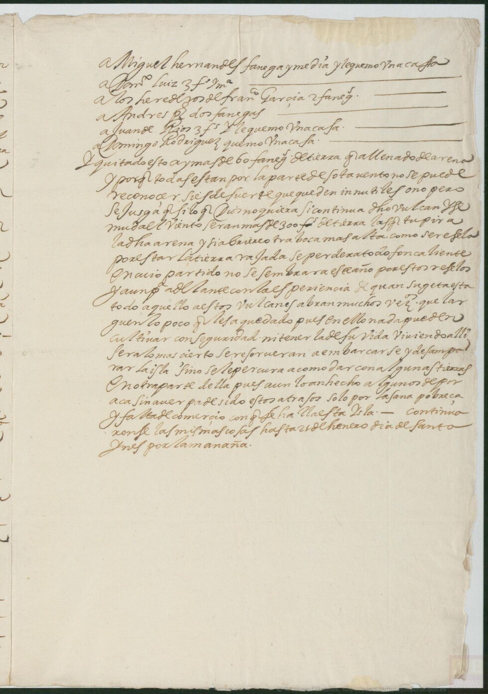 Documento enviado a la Inquisición en 1678 sobre una erupción en La Palma en 1677